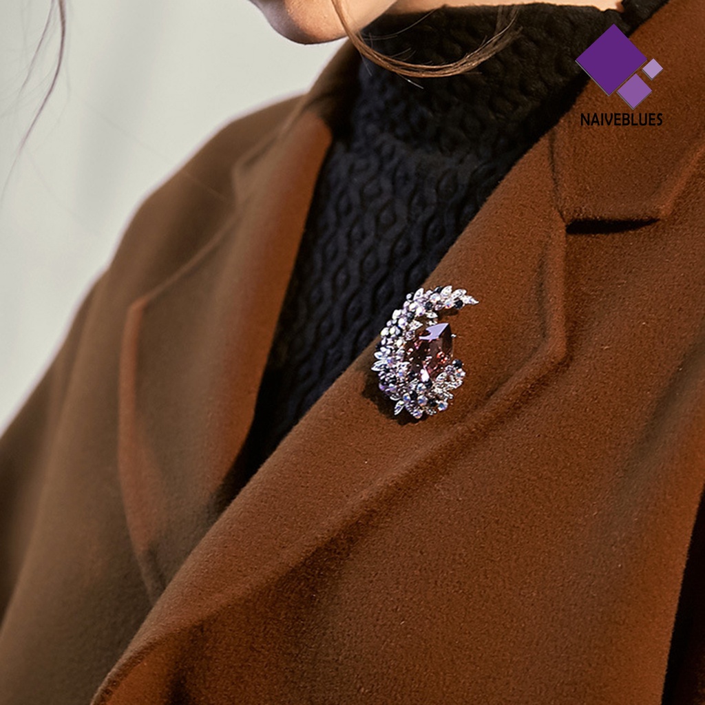 &lt; Naiveblues &gt; Bros Pin Elegan Temperamen Kristal Imitasi Mengkilap Hias Kilau Cerah Hadiah Wanita Bulan