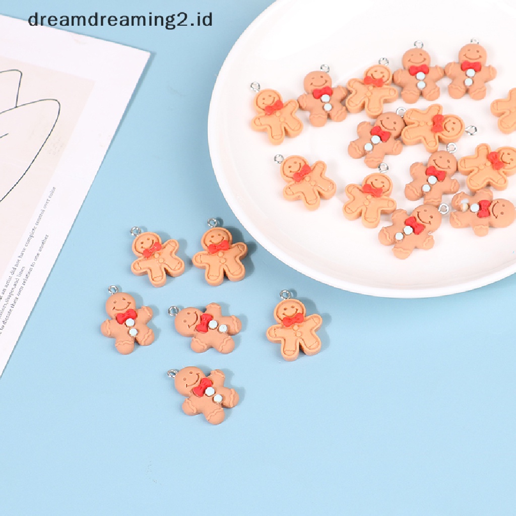 (dream) 10pcs Natal Gingerbread Man Ch Liontin Resin Ch Untuk Gantungan Kunci Anting//