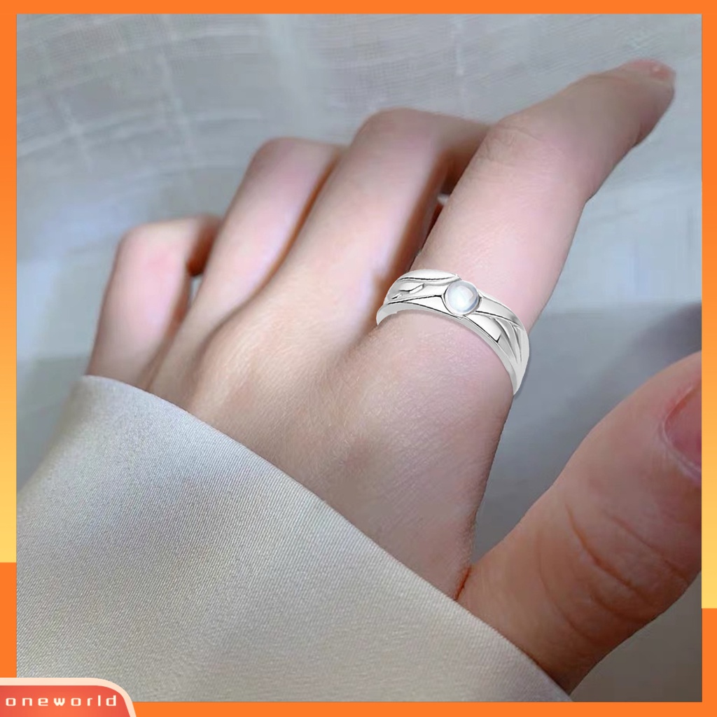 [EONE] Cincin Couple Vintage Glazed Black White Faux Moonstone Desain Pembukaan Yang Dapat Disesuaikan Hadiah Hias Tren Siswa Terbuka Cincin Perhiasan Pakaian Sehari-Hari