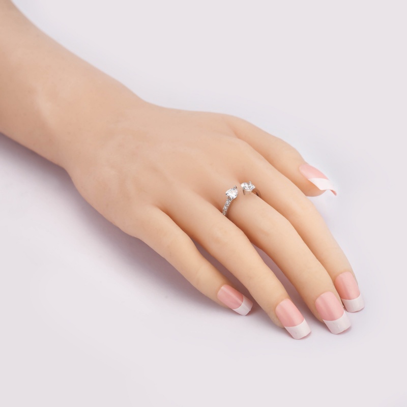 Fashion Baru Kualitas Tinggi Wanita Gadis Kristal Zirkon Cincin Sederhana Trendi Ganda Hati OpenIing Adjustable Ring Jewelry