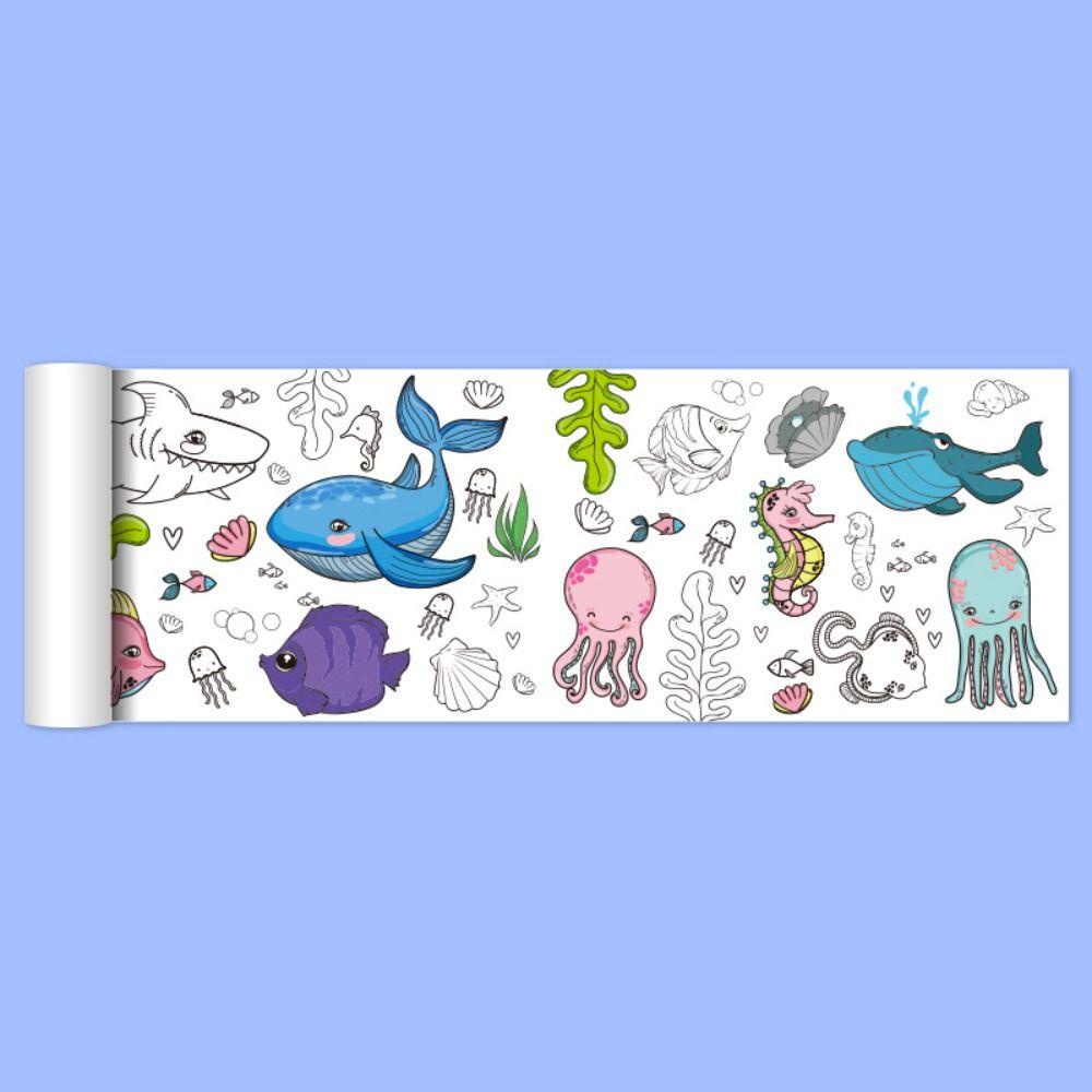 Lanfy Menggambar Roll Anak 30 * 90cm Mainan Gambar Edukasi Dini Diy Sticky Color Drawing Game Coloring Paper Roll