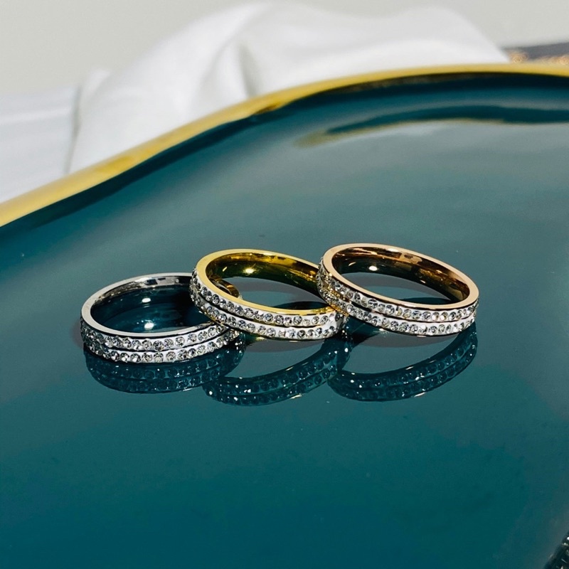 GROSIR Cincin full zircon susun dua  titanium stainless steel 316L import berkualitas bisa bayar ditempat COD