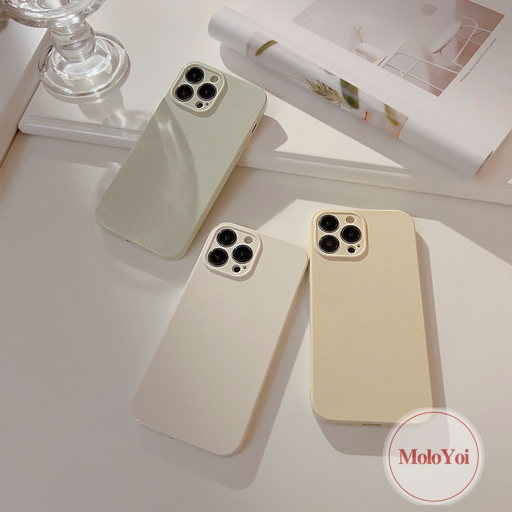 IPHONE Casing Ponsel Warna Permen Macaron Kompatibel Untuk Iphone11 14 13 12 Pro Max 7Plus 11 XR 8Plus X XS Max Shockproof Mewah Simple Solid Glossy Lembut Cover Pelindung Lensa Kamera