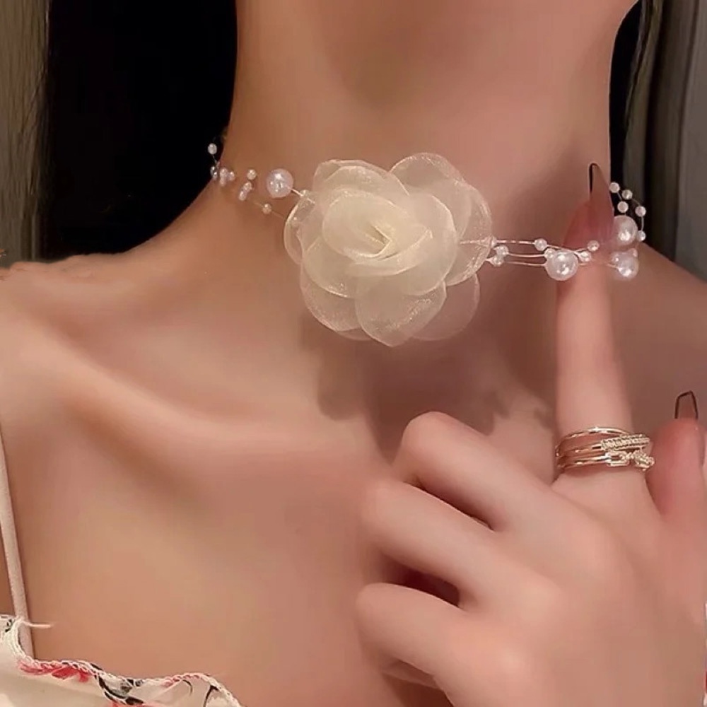Perancis Elegan Bunga Mutiara Kalung Wanita Gadis Peri Choker Rantai Perhiasan