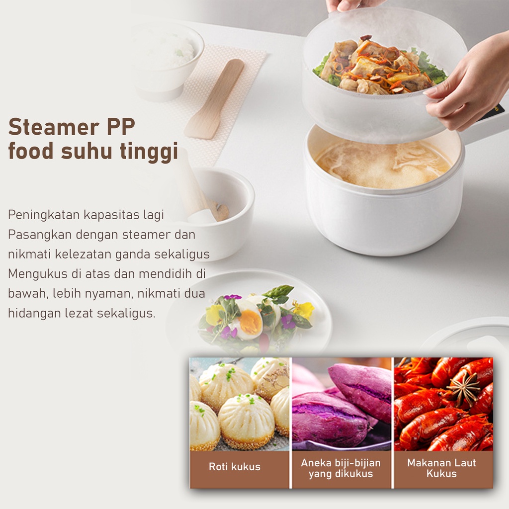 KADONIO Panci Listrik Multifungsi Anti Lengket Anti Gores Liner Nano Porselen Putih Penggorengan Masak Bubur Memasak Nasi Sup Rebusan Panci Panas Pelestarian Panas Perlindungan Terlalu Panas 1.8L KL-EP02