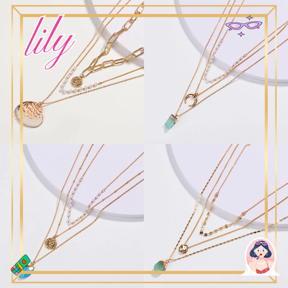 Lily Multilayer Kalung Fashion Chain Choker Golden Crystal Choker