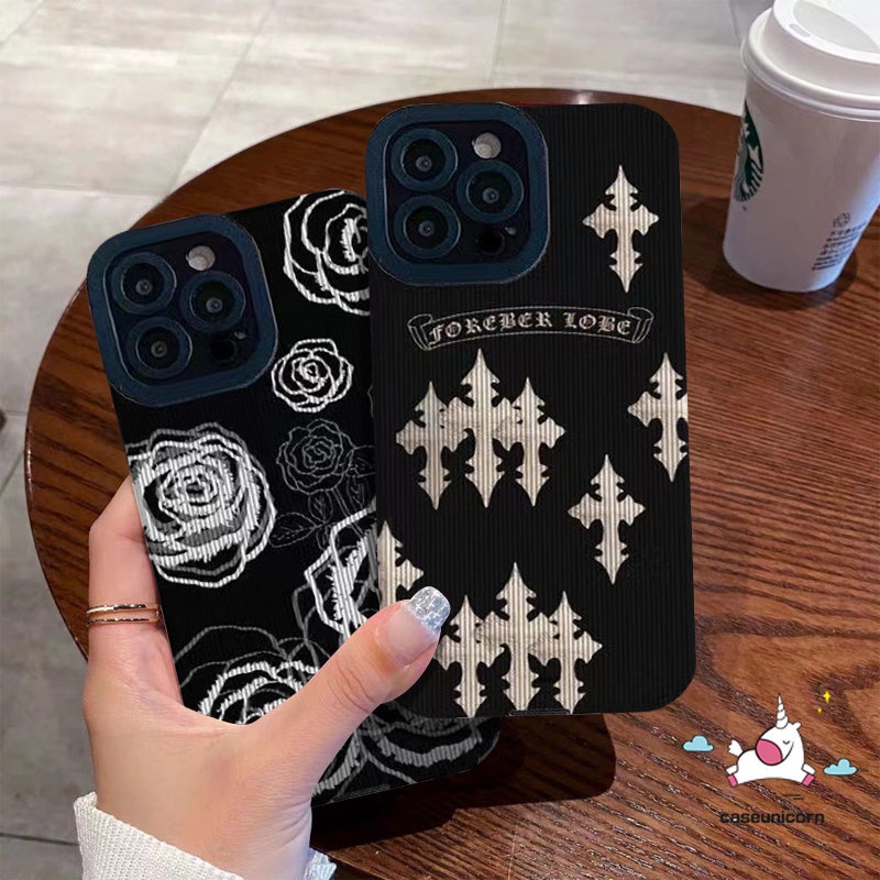 Casing Ponsel Kompatibel Untuk iPhone 7Plus 8Plus 11 12 13 14 Pro Max7 8 Plus X XR XS MAX Trendi Merek Retro Bunga Mawar Shockproof Mewah Tekstur Kulit Silicon Lembut Tpu Cover