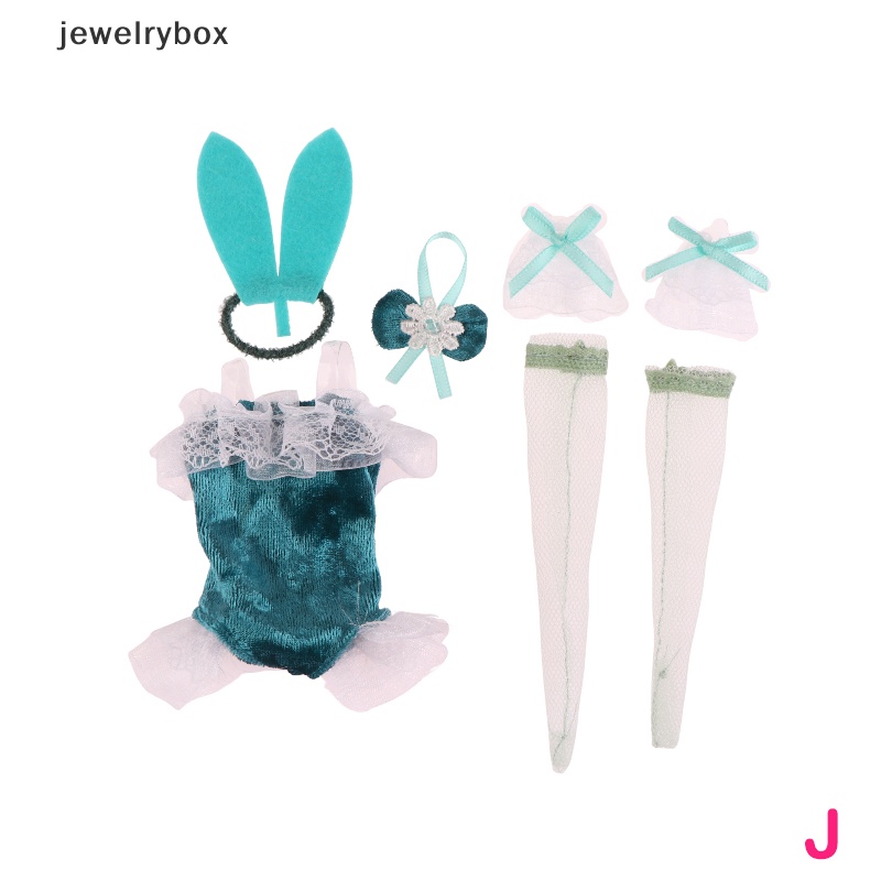 [jewelrybox] 1set Pakaian Boneka Lengan Pendek Celana Pendek Sexy Bunny Dress Headband Stoking Seragam Pesta Untuk Butik Boneka 30CM