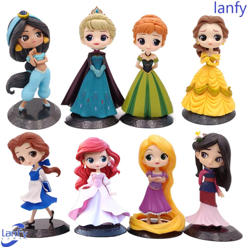 Lanfy Action Figure Anime Q Posket Belle Anna Elsa Princess Snow White Patung Mainan Boneka Putri