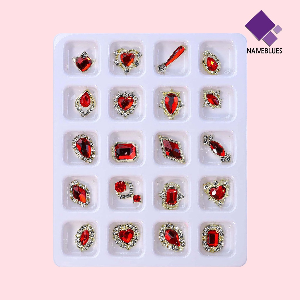 [naiveblues] 20pcs/box Nail Art Decor Tiga Dimensi Bersinar Gloss Berkilau Manicure Berlian Imitasi Alloy Dekor