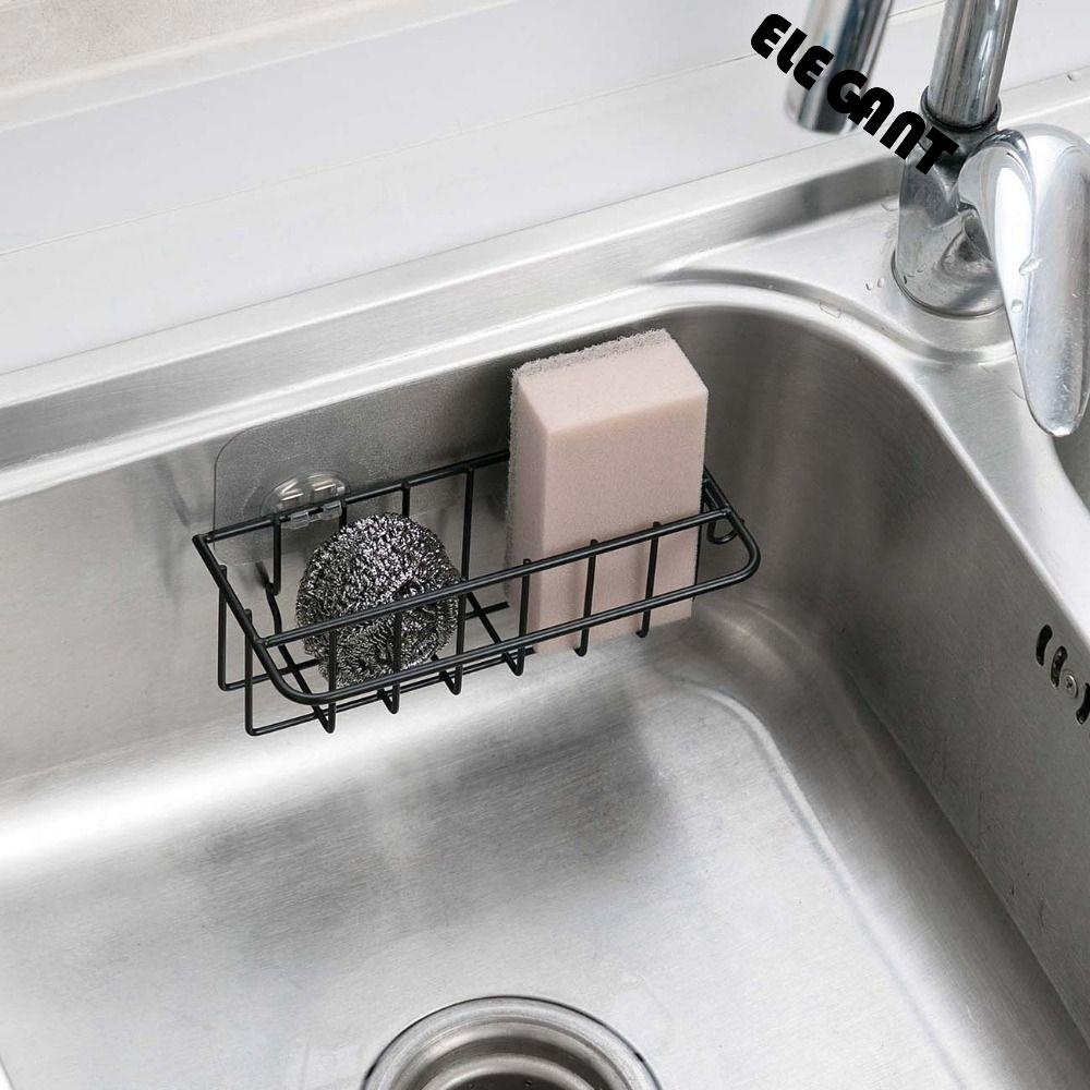 [Elegan] Holder Spons Sponge Drain Besi Aksesoris Wastafel Dapur Non-Marking Dinding Wastafel Organizer