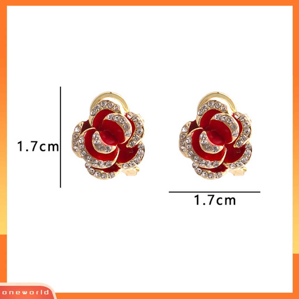 [EONE] 1pasang Drop Earrings French Romantic Gentle Vintage Manis Elegan Dress Up Alloy Bunga Mawar Telinga Klip Aksesoris Fashion