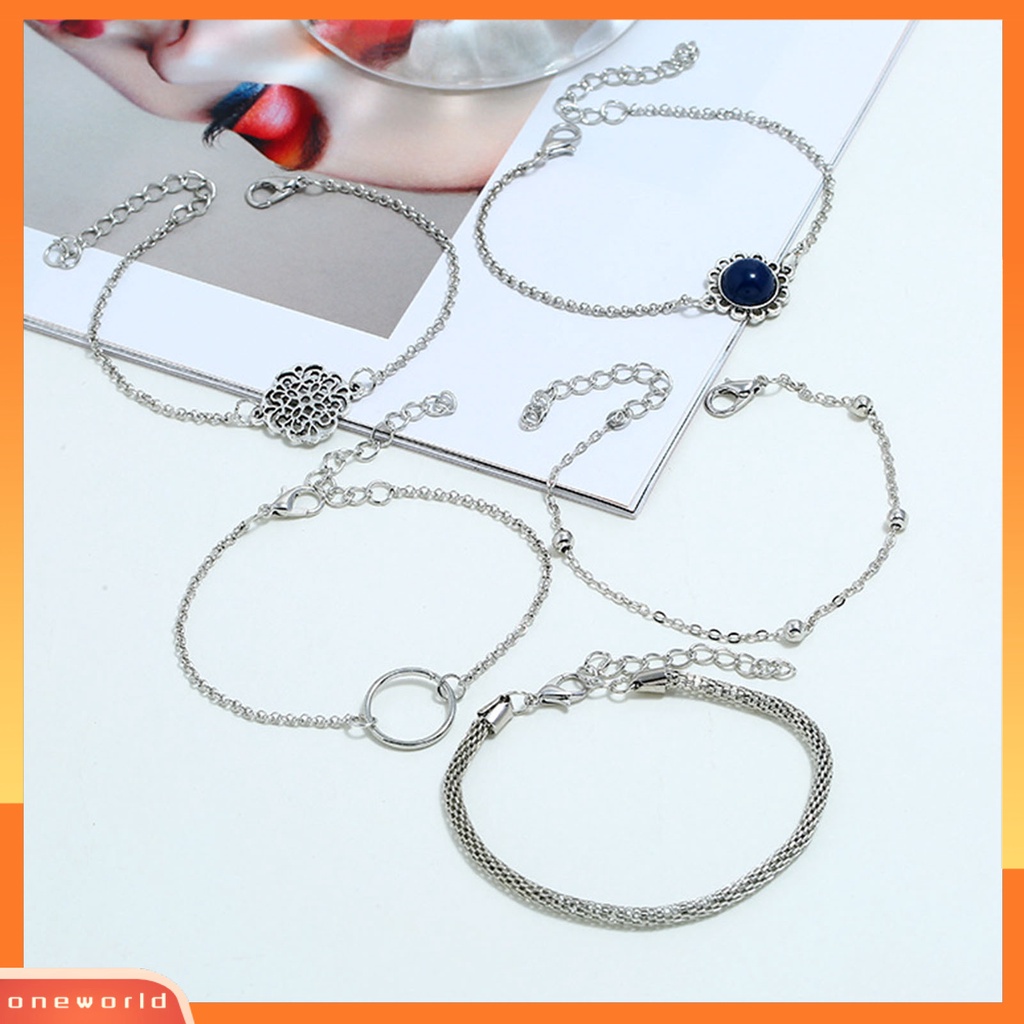 [EONE] 6pcs/set Wanita Gelang Set Bentuk Bunga Hollow Out Perhiasan Multi Bentuk Tangan Rantai Set Untuk Hadiah