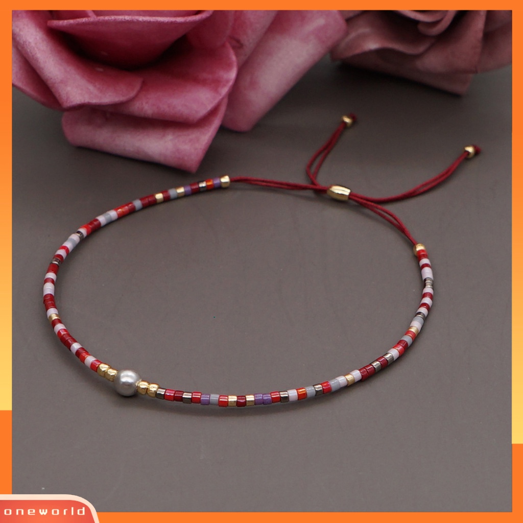 [EONE] Lady Gelang Gaya Boho Handmade Aesthetic Adjustable Faux Crystal Hias Menarik Bohemian Etnik Manik-Manik Gelang Wanita Aksesori