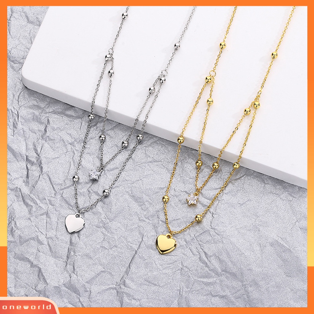 [EONE] Wanita Kalung Gaya Korea Dan Jepang Fashion Aksesoris Hadiah Anniversary Manis Double-Layered Star Love Heart Rhinestone Necklace Untuk Pacaran