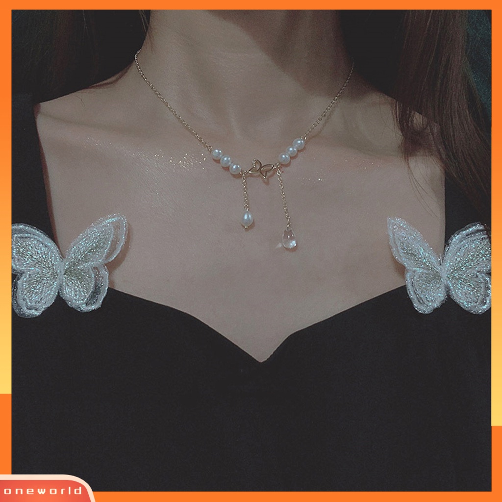[EONE] Butterfly Kalung Adjustable Mutiara Imitasi Indah Dekoratif Wanita Elegan Klavikula Rantai Pesona Perhiasan Hadiah