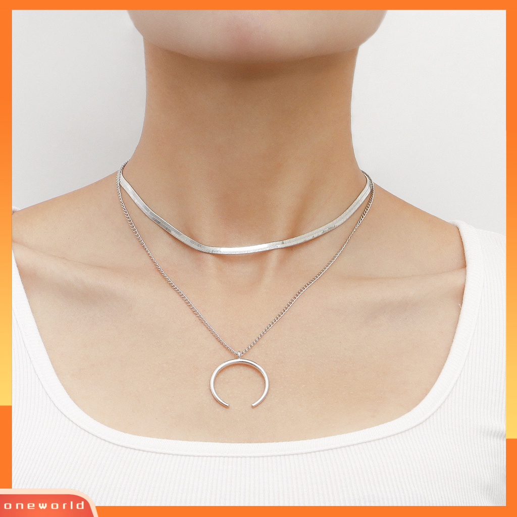 [EONE] Wanita Kalung Sabit Liontin Double Layer Keren Bergaya Snack Rantai Adjustable Alloy Kalung Aksesori Fashion