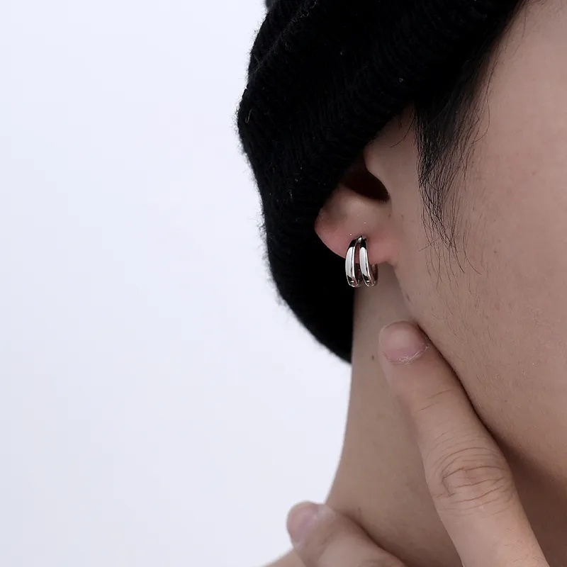 Cincin Ganda Berongga Pejantan Anting Kepribadian Keren Gesper Telinga Halus Minimalis Anting Unisex Telinga Dekorasi Perhiasan Hip Pop Street Style Aksesoris