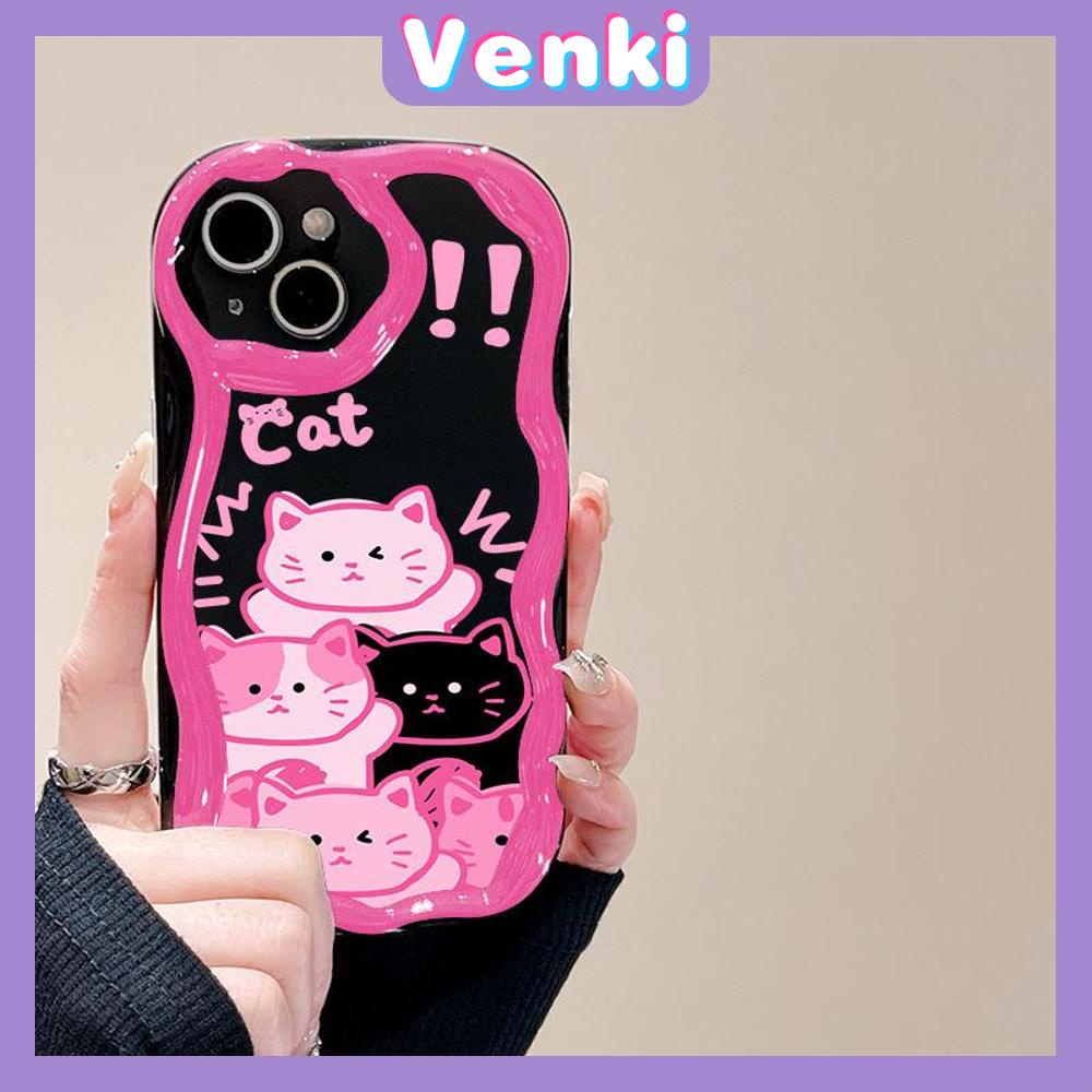 VENKI - For iPhone 11 iPhone Case 3D Curved Edge Wave Glossy Black TPU Airbag Shockproof Camera Cover Pink Cat Compatible with iPhone 14 13 Pro max 12 Pro Max xr xs max 7 8Plus