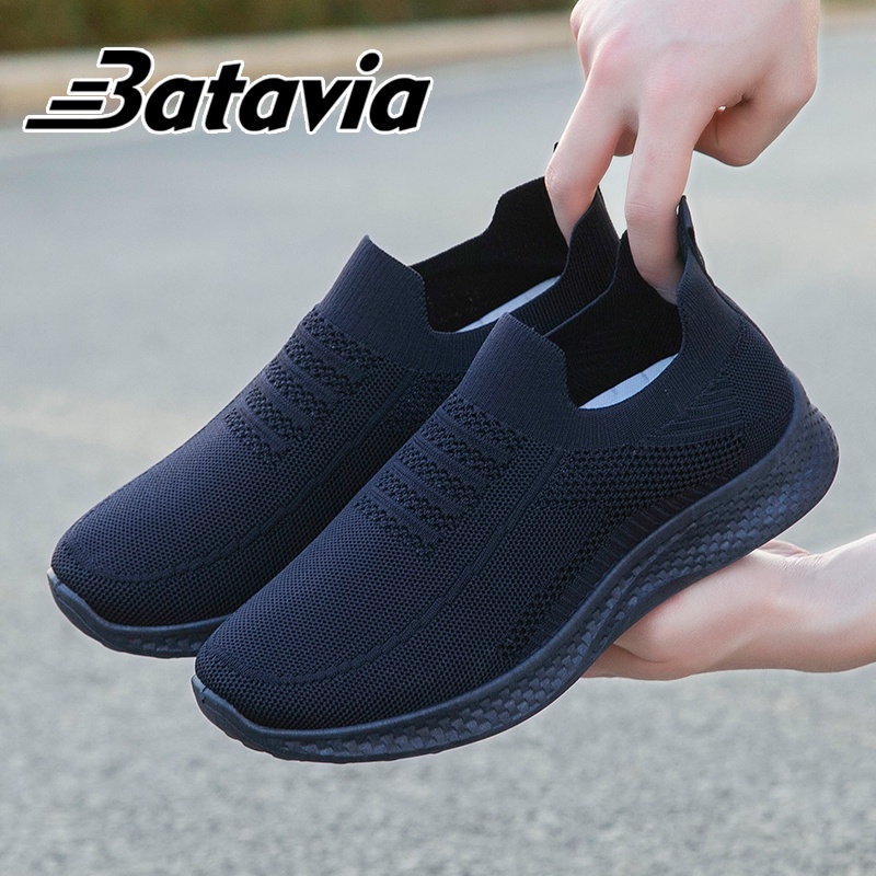 Batavia sepatu sneskers pria baru fashion sepatu pria olahraga nyaman pria rajut terbang yang hitam sepatu sekolah premium bernapas sepatu Pria B35