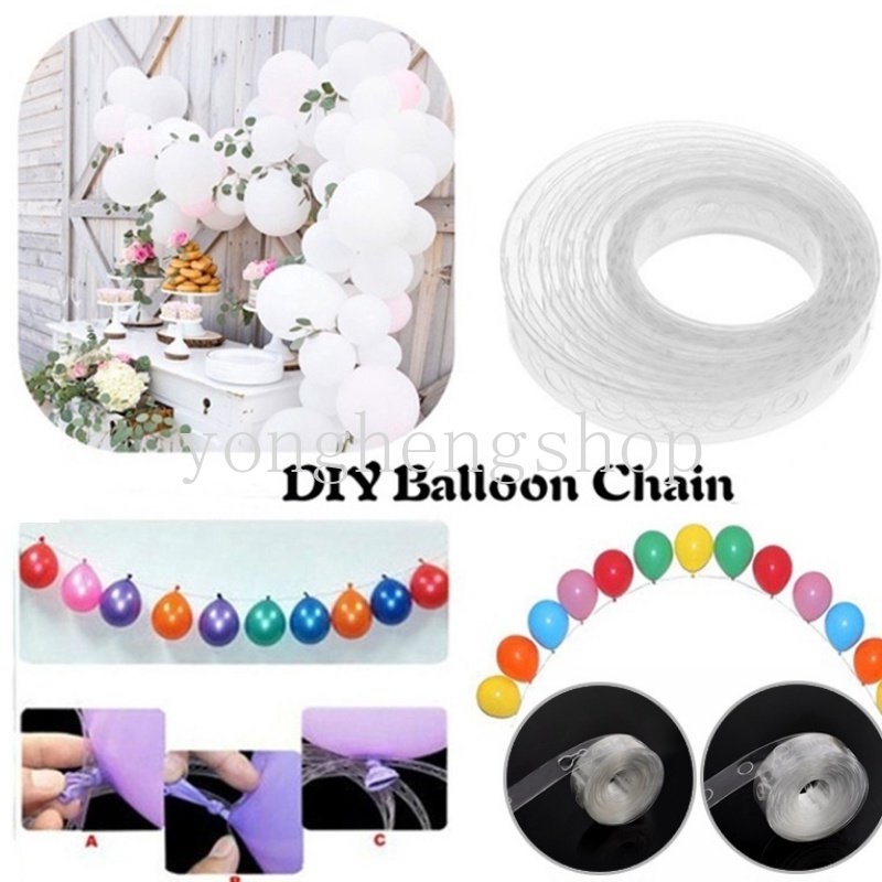 5m Double Hole Balloon Chain Wedding Arch Balloon Connecting Strip Pesta Ulang Tahun Balon Rantai Latar Belakang Dekorasi DIY Airballoon Chain Strip