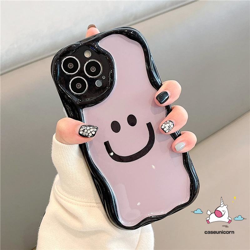 Kartun Smiley Case Kompatibel Untuk iPhone 7Plus 8Plus 11 14 12 13 Pro Max XR X 7 8 6s 6 Plus XS Max SE 2020 Checkerboard Senyum Lucu 3D Wavy Curved Edge Lembut Shockproof Glossy Cover