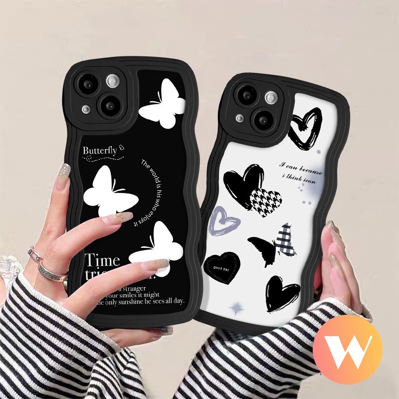 Casing Soft Tepi Bergelombang Love Heart Untuk Redmi Note11 9 8 10s 11s 9s Pro Max 10 Redmi A1 10C 10A 12C 9 A1+9T 10 9A 9C NFC Mi 11T Pro POCO M3 X3 NFC Pro Fashion Fantasy Case Kupu-Kupu