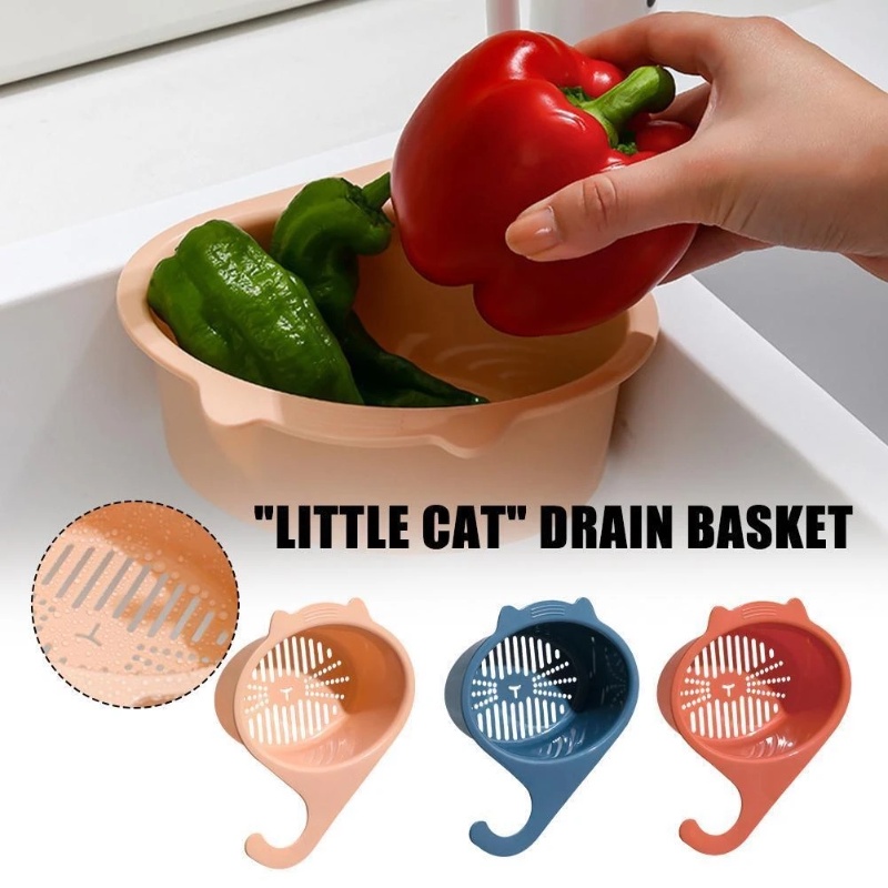 Gaya Kucing Wastafel Sisa Makanan Filter Bin Dapat Digantung Buah Sayur Drain Basket Peralatan Dapur Cuci Pengeringan Rak Kotak Kamar Mandi Rak Penyimpanan Barang Kecil