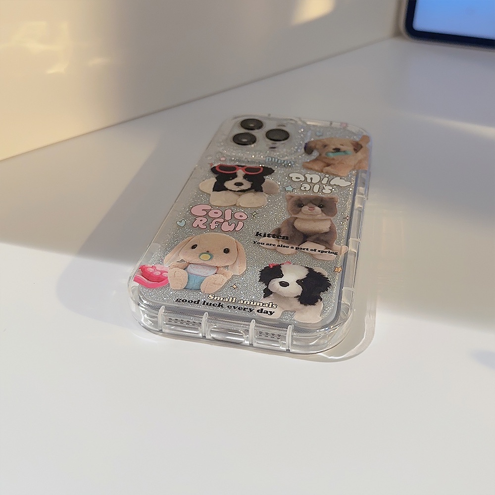 IPHONE Ins Lucu Kacamata Hitam Merah Anjing Kartun Silikon Case Dengan Kartu Glitter Untuk Iphone14 11 12 13 PRO MAX Casing Cover Pelindung AT0230