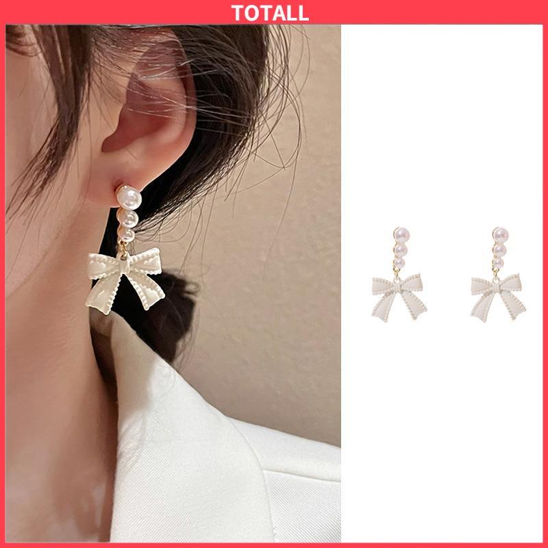 COD Anting S925 Simpul Busur Mutiara Perak Off-white Desain Anting Rasa untuk Wanita-Totall