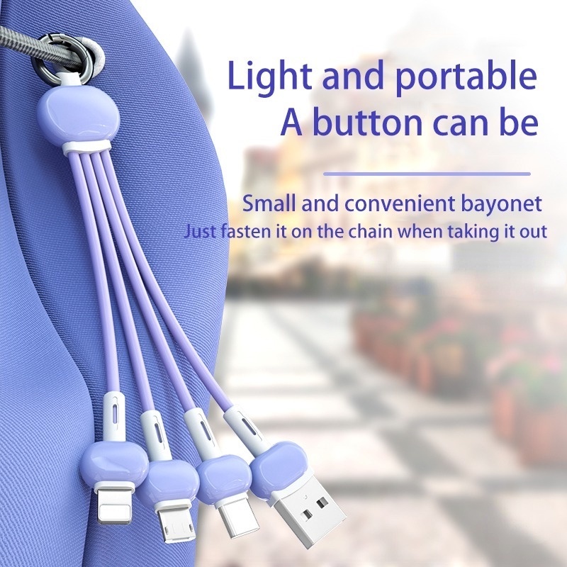 Kabel Data Gantungan Kunci Three In One Cocok Untuk IPhone Android Type-cUSB Fast Charging Cable Kabel Data Liontin Tas Portable