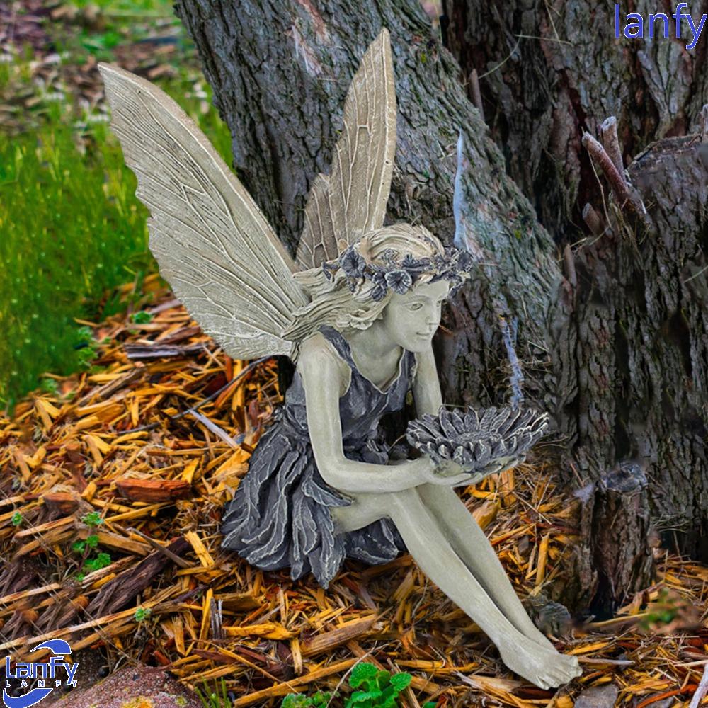 Lanfy Patung Peri Bunga Tidak Bau Lucu Serbaguna Dekorasi Rumah Kerajinan Resin High Quality Guardian Angel Rak Buku Figurine Angel Bird Feeder