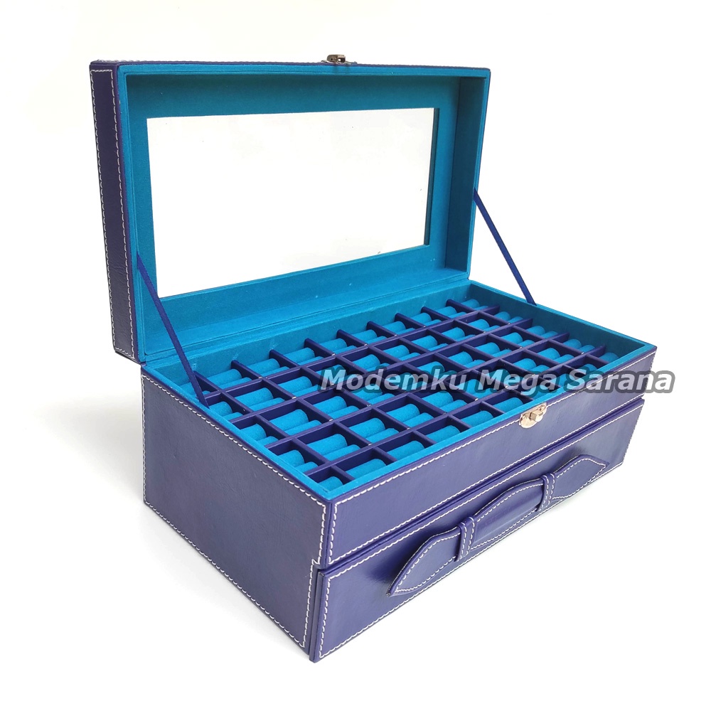 100 Petak Kotak Box Cincin Batu Akik Kaca Jahit Model Susun