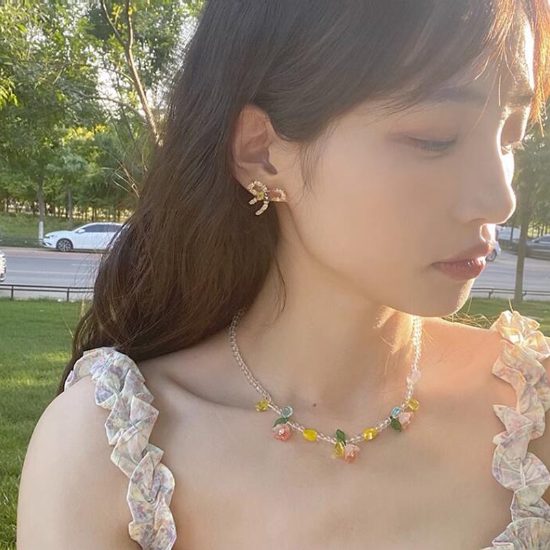Roselife Korea Musim Panas Trendi Resin Manik-Manik Lily of The Valley Kalung Untuk Wanita Gadis Indah Tahan Air Liburan Liburan Liburan Bunga Kalung Fashion Tulang Selangka Rantai Perhiasan