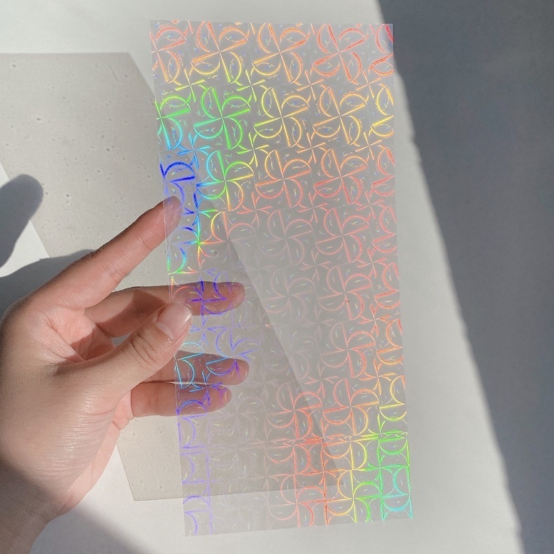 5pcs Stiker Film Laser Goo Card Transparan Kreatif PVC Tahan Air Buku Pegangan Bahan Stiker Warna-Warni Stiker Reflektif DIY Pola Dekoratif Ins Bahan Sticker