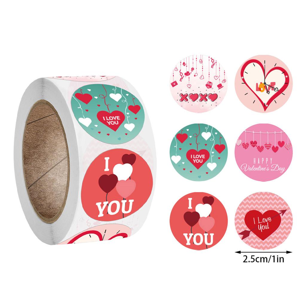 500pcs/roll Stiker Hati Bulat Label Kue Tas Penyimpanan DIY