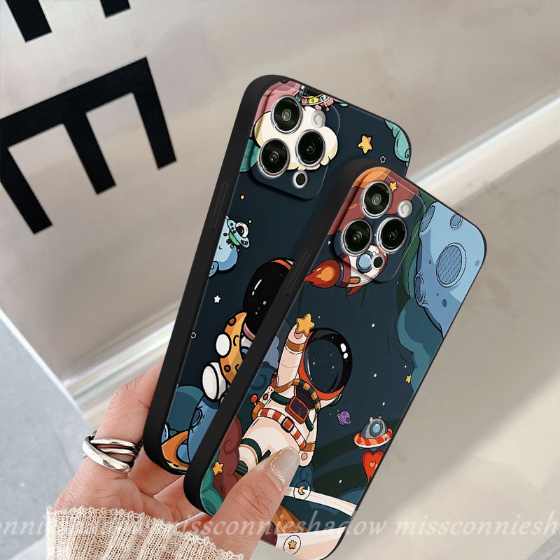 Case Untuk Infinix Hot12 9 10 11 Play Smart4 5 6 Plus Hot11 20 20s 8 11s 9 12i 10t 10s 10Lite 12pro Note8 11 12 G96 12 2023 Kartun NASA Antariksa Astronot Penutup Tepi Lurus