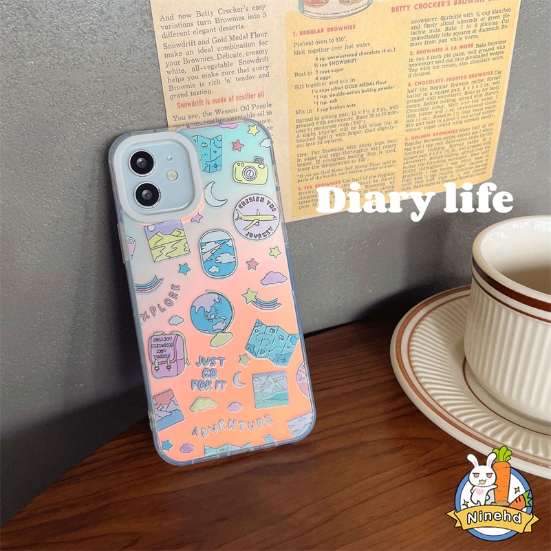 IPHONE Casing Kompatibel Untuk Iphone14 13 12 11 Pro Max X Xr Xs Max8 7 Plus SE 2020 Ins Kartun Graffiti Gaya Eropa Amerika Casing Ponsel Matte Laser Bening Shockproof Cover Pelindung