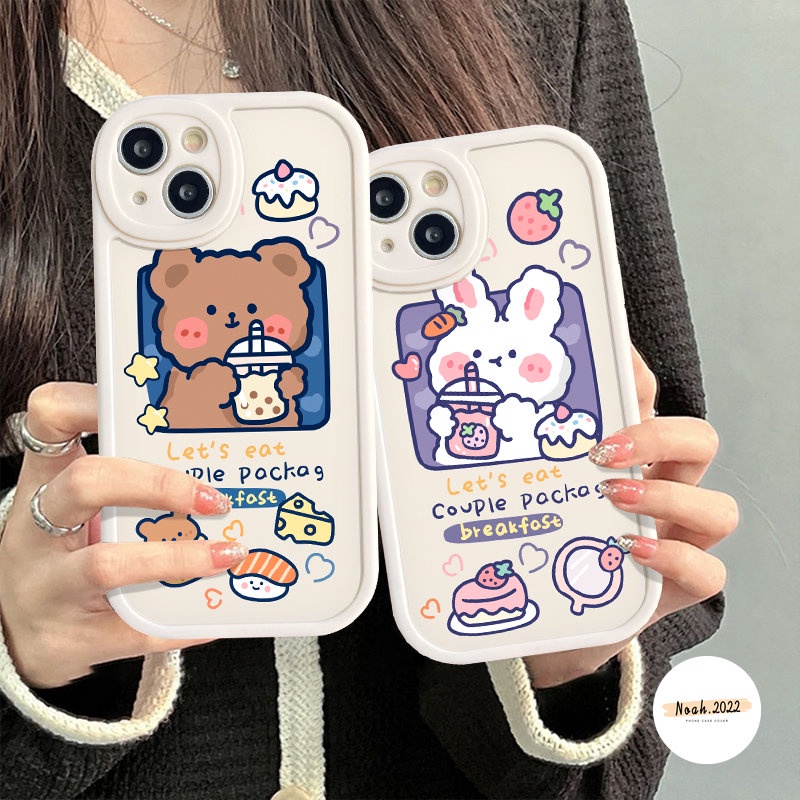 Case Untuk VIVO Y15s Y02 Y35 Y16 Y12 Y11 Y12i Y22 Y02 Y91 Y15 V25E Y17 Y30 Y91C Y20s Y15A Y21s Y31 Y51 Y21 Y33s Y20 Y20i Y22s Y21A Kartun Lucu Beruang Kelinci Susu Teh Kue Pasangan Case