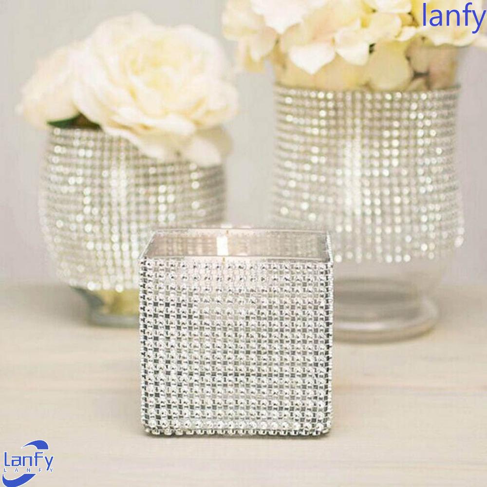 Lanfy Diamond Mesh Roll Cantik 10yard Bendable Sparkle Faux Rhinestone Pita Bungkus Kue