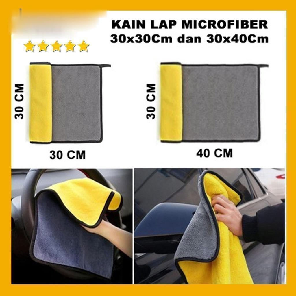 [bshop] Kain Lap Microfiber Serbaguna 30x40Cm 2 Sisi Bulu Halus Super Tebal Daya Serap Air Car Cleaning Cloth