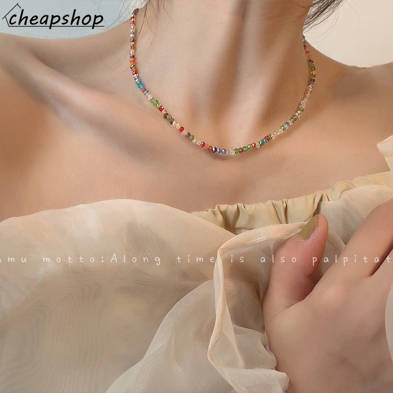 Ifyou Kalung Klavikula Emas Bohemian Choker Rantai Kristal Warna-Warni Untuk Aksesoris Perhiasan Wanita