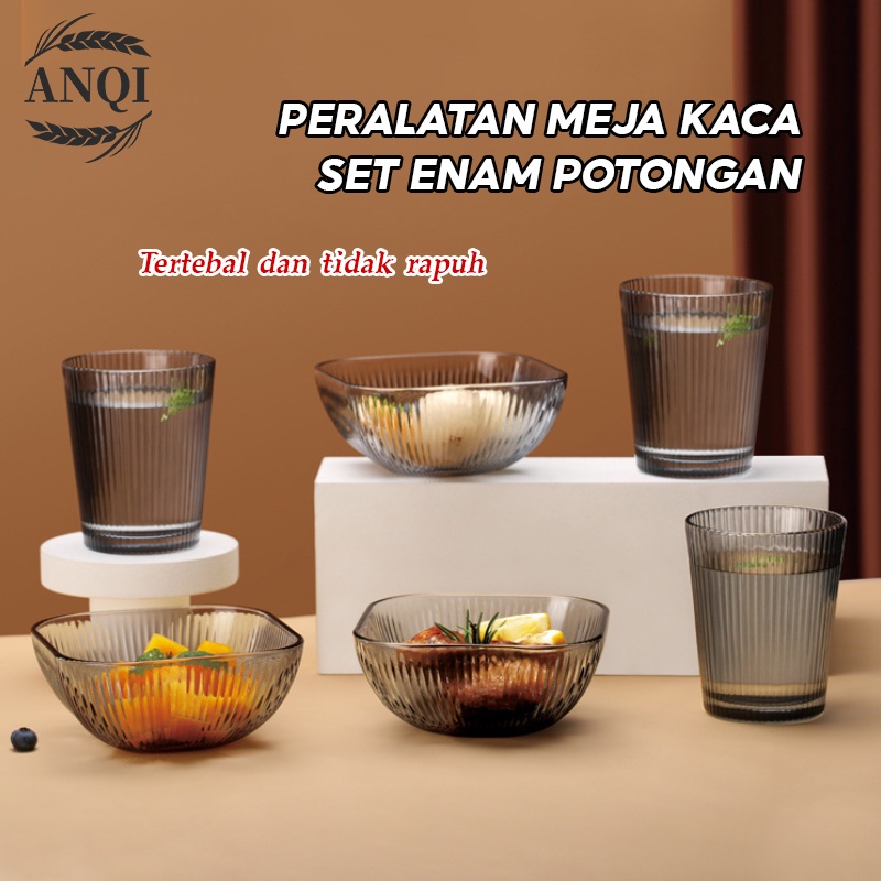 ANQI 1888 2 IN 1 Mangkok + Glass / Glass Soup Bowl With + Bowl Mangkuk Saji Kotak Kaca Tebal