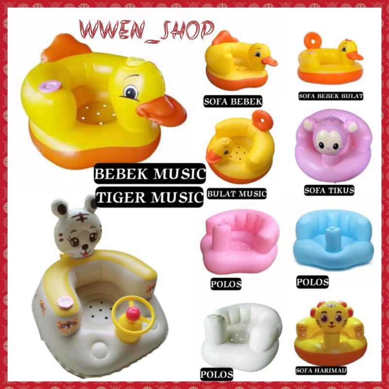 Kursi Duduk Bebek Sofa Bayi Bahan Pvc Music Karakter Bebek Warna Kuning Oren Sofa Kursi Makan Bayi belajar duduk balon Baby Chair Model Tiup Bebek Dengan Music Musik