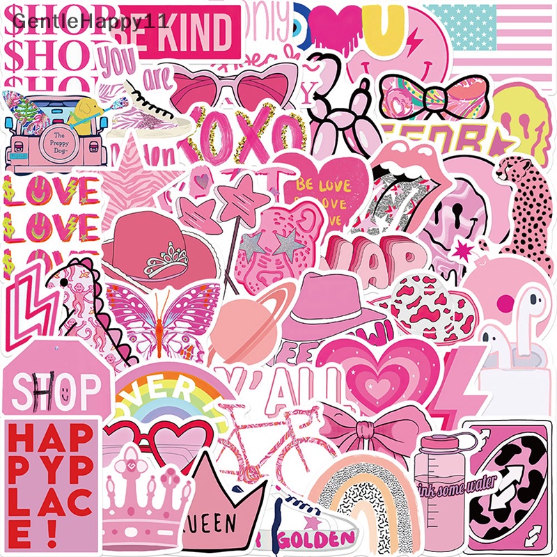 Gentlehappy 100Pcs Kartun Pink Gadis Stiker Aesthetic Graffiti Untuk Koper Suitcase DIY id