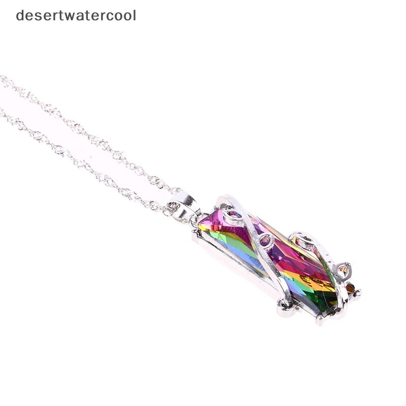 Deid Kalung Liontin Batu Hujan Rantai Panjang Kristal Kaca Daun Persegi Necklace Martijn
