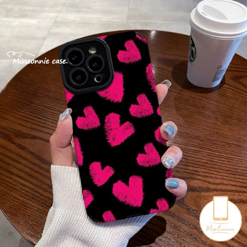 IPHONE Retro Fashion Cinta Hati Ponsel Case Kompatibel Untuk Iphone11 13 14 12 Pro MAX X XR 7 8 Plus XS MAX 7Plus Lembut Tpu Silicon Shockproof Mewah Tekstur Kulit Cover