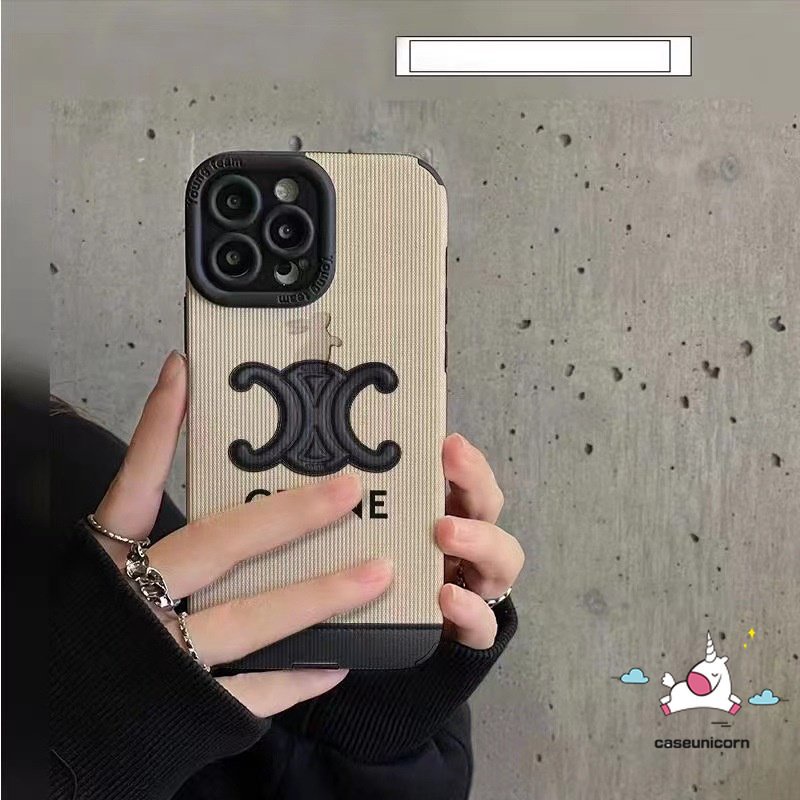 IPHONE Casing Silicon Lembut Kompatibel Untuk Iphone14 11 12 13 Pro Max7 8 Plus XR X XS MAX 7Plus 8Plus Trendi Merek C-E-L-I-N-E Shockproof Mewah Tekstur Kulit Ponsel Cover