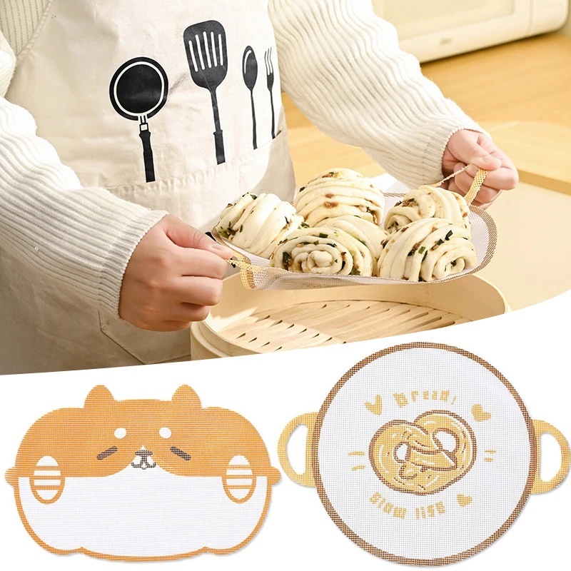 Aksesoris Dapur Tahan Lama Bernapas Non-stick Food Pad Washable Cuttable Cooking Mat Food-grade Silicone Steamer Liner Tahan Panas Pastry Steaming Cushion