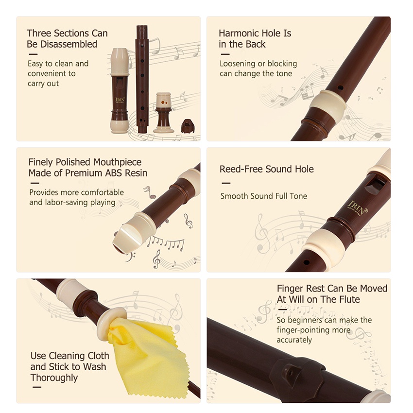 Baroque Recorder Suling Flute / Seruling Soprano Bahan Abs / Alat Musik Seruling / Set Harpa Untuk